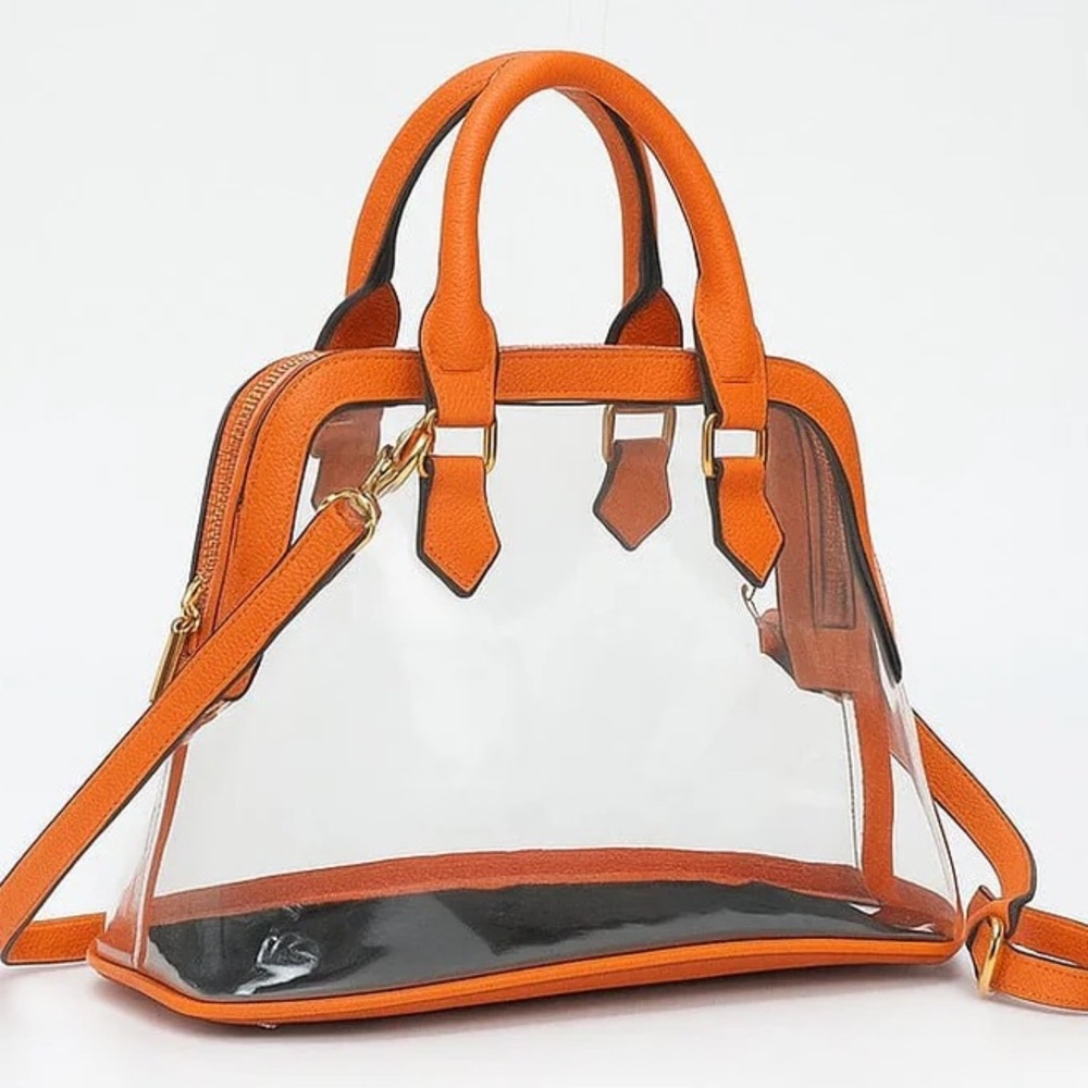 ORANGE Clear Satchel Crossbody Bag Adjustable Removable Strap Top Handle Stadium